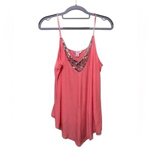 Candie’s Coral Spagetti Strap V-neck Sequin Tank Top Sz XL NWOT